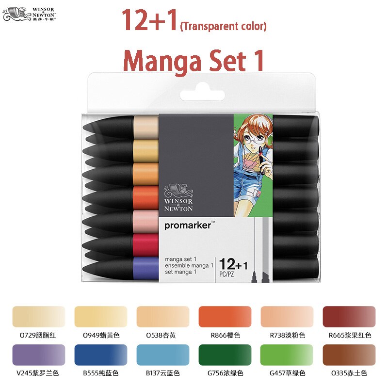 WINSOR &amp; NEWTON Promarker 6/12/24/48/96 Colors Set Twin/ Double Tip Alcohol Based Marker Pens Pro Marker For Artists: 12 1 M1