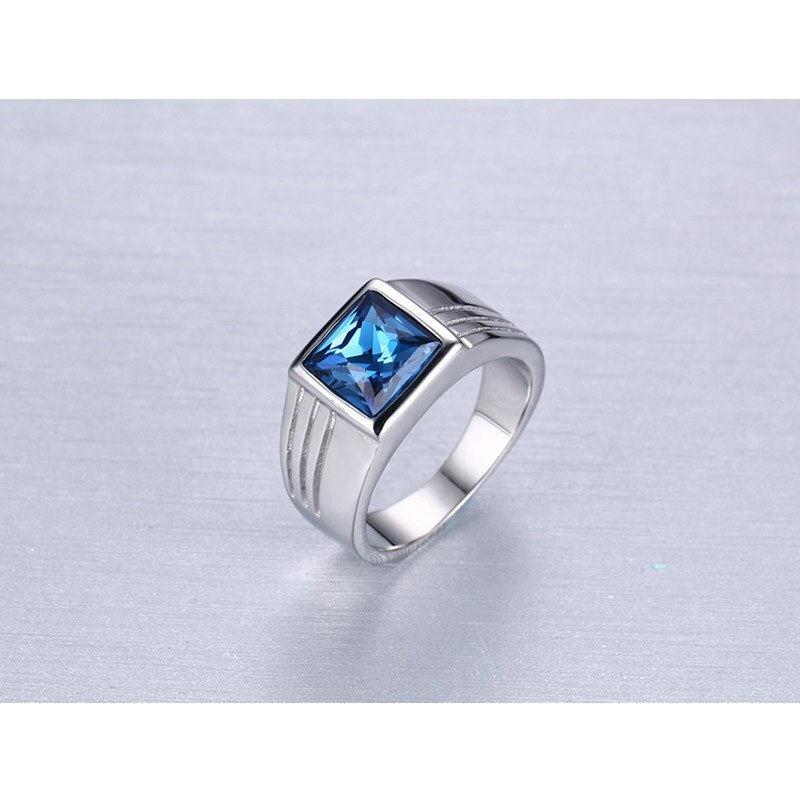Vnox blå cz zirkon engagement band ring til mænd sølvfarvet rustfrit stål