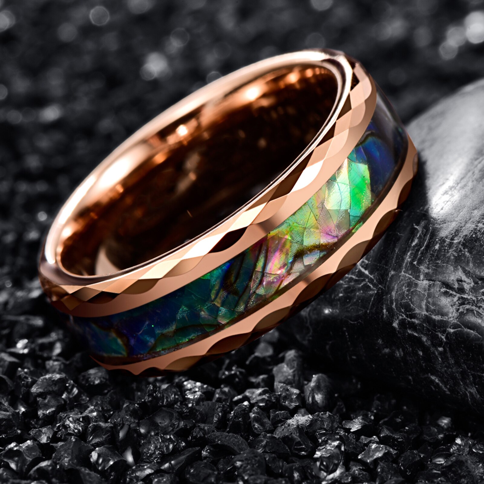 Nuncad Tungsten Carbide Ring 8Mm Breedte 2.3Mm Dikke Plating Rose Gold Batch Bloem Ingelegd Abalone Shell Tungsten Staal ring