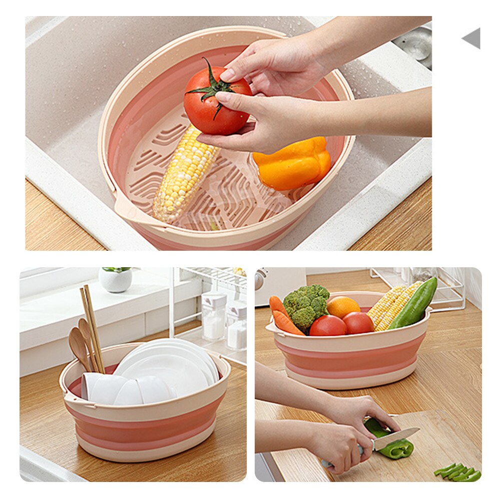 Double-Layer Kitchen Strainer Large Multifunction Drain Basket Foldable Kitchen Colanders Drain Basin Kitchen Utensils