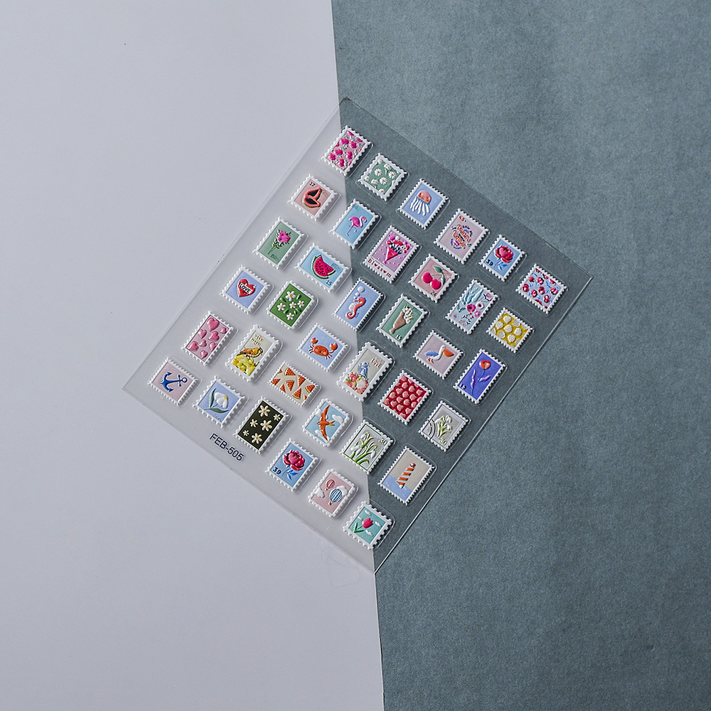 Autocollant pour ongles, de timbres post-poste, curseur adhésif, fournitures de décoration texturées gravées, FEB-505: Default Title