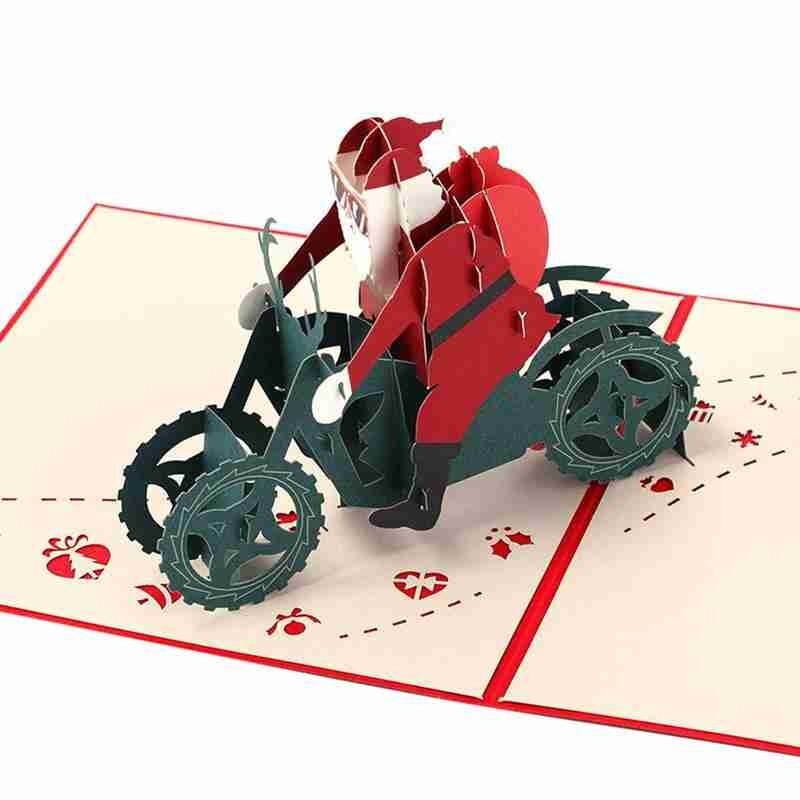 1Pc 3D Wenskaart Kerstman Op Motorfiets Christmas Party Kaarten Met Envelop Jaar Wenskaart Party Uitnodiging Postcard