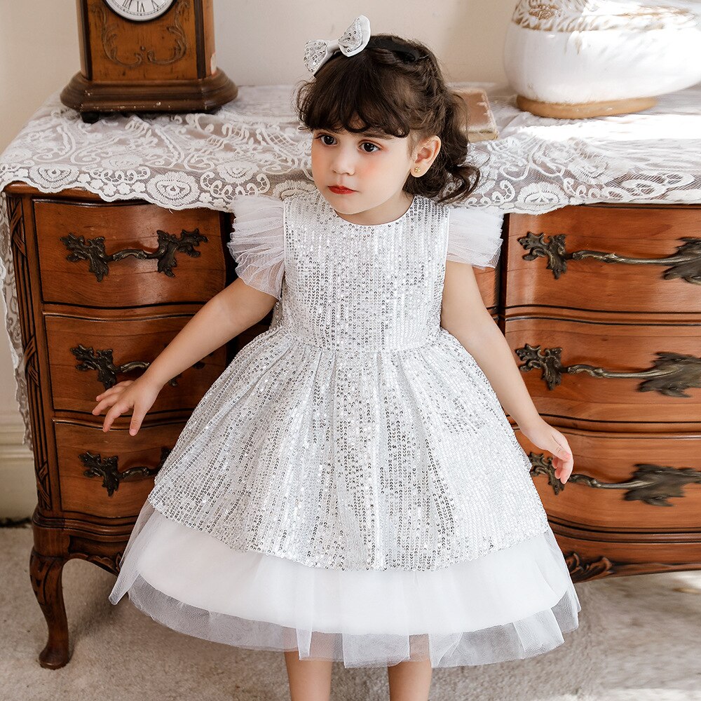 Vestido plateado de Navidad para niñas pequeñas, traje de lentejuelas para recién nacido, de cumpleaños, Año , 3 años, 1,2