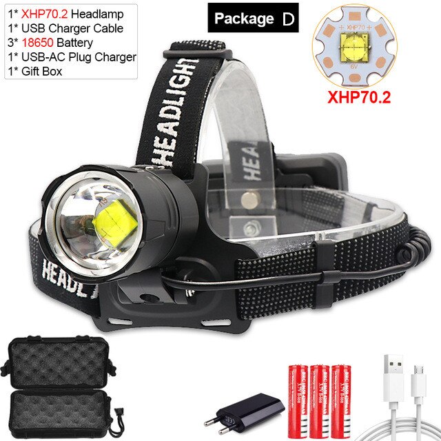100000LM XHP70.2 LED Scheinwerfer XHP70 Gelb Weiß LED Scheinwerfer Angeln Camping Zoomen USB Aufladbare Taschenlampe Verwenden 3*18650 batterien: D / 3000K-gelb licht