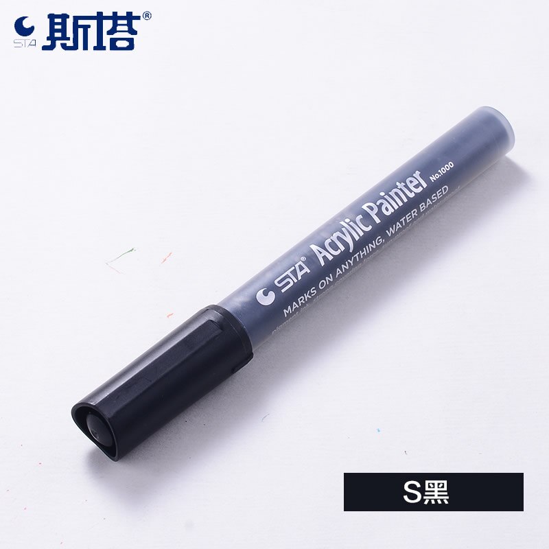 STA 1Pc 2mm Acrylic Paint Marker pen Detailed Marking Color Paint Pens for Ceramic Rock Glass Porcelain Mug Wood Fabric Canvas: Black S
