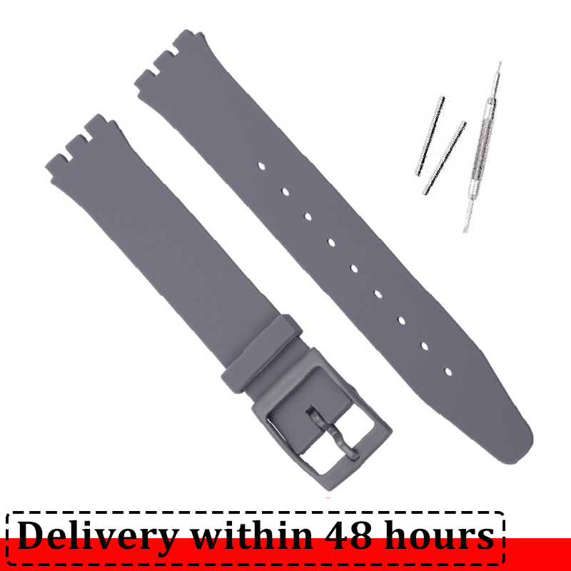 Silikonarmband für Swatch-Uhrenarmband, 16 mm, 17 mm, 19 mm, 20 mm, wasserdicht, weiches Gummi-Uhrenarmband, Handgelenk-Armbinde, Gürtel: rot Schwarz / 17mm