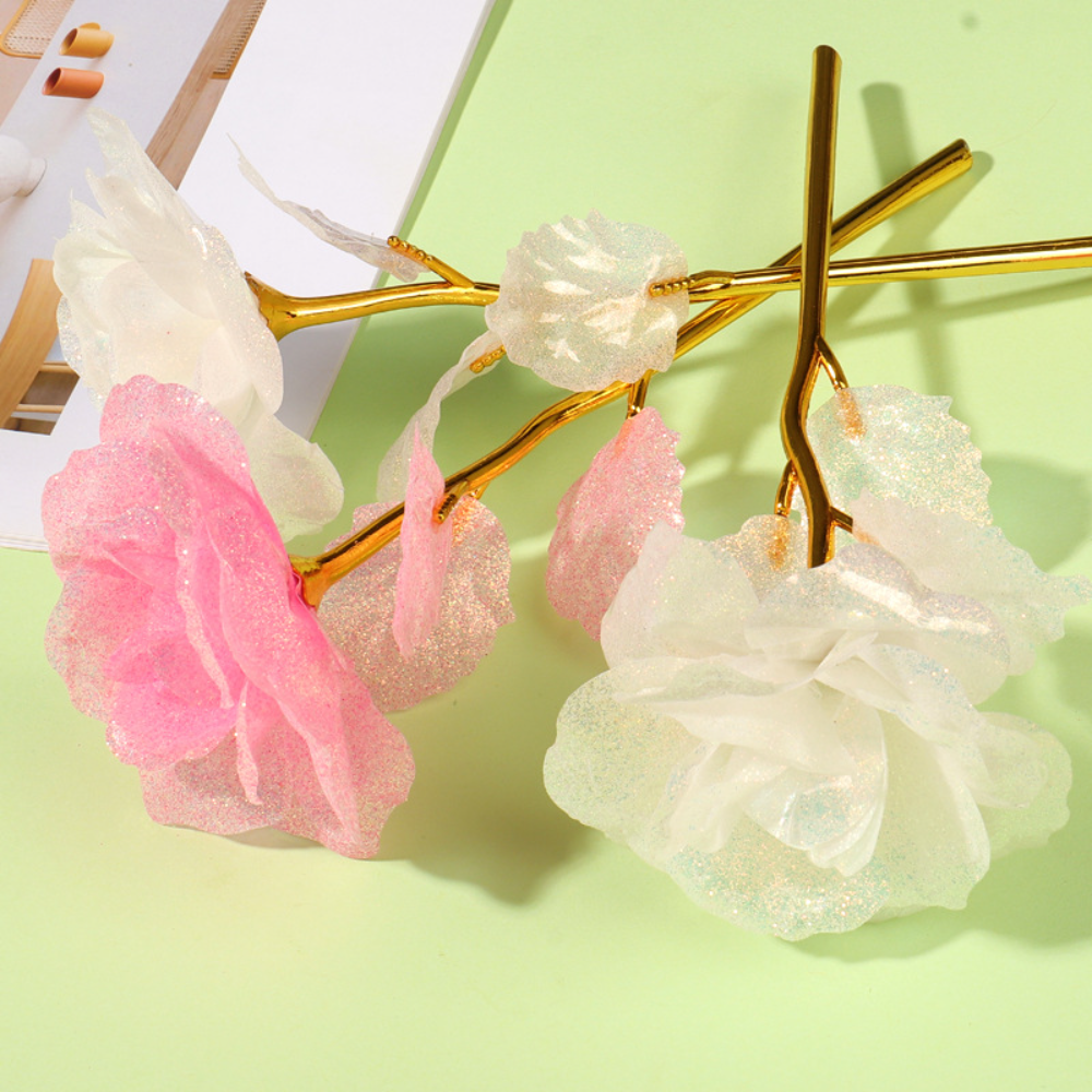 Sprankelende rozendecoratie Prachtige 24-karaats gouden roségouden folieroos Milieuvriendelijke kunstbloem voor feestwoonkamer Verjaardag