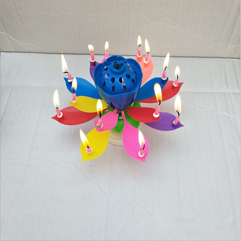 Lotus met dubbele Bloem roterende schijf Verjaardagen Taart Decoreren Leveringen DIY 14 Kaarsen Lamp Muzikale Taart Accessoires