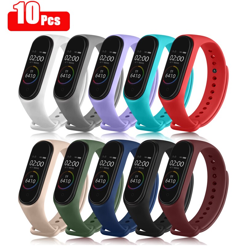 Bracelet de rechange en Silicone pour Xiaomi Mi Band 6 5 4 3, 10 pièces/paquet, accessoires: 10pcs Color mixing / For Mi Band 5 6