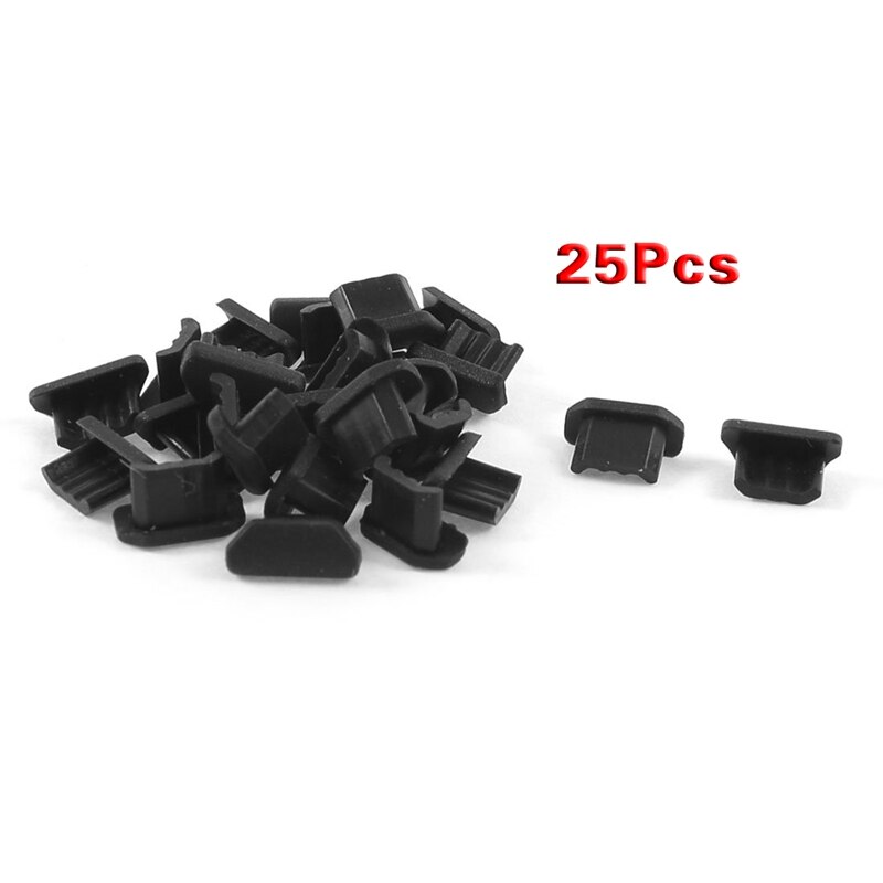 25 Pcs Anti Dust Black Soft Plastic Dock Cover mini USB Port Ear Jack