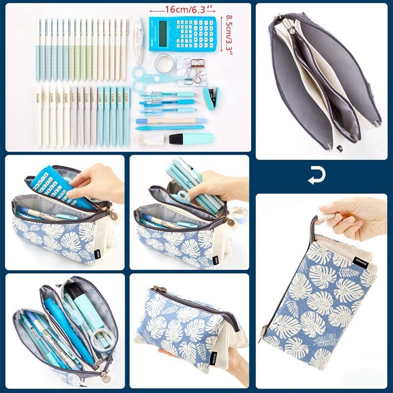 ANGOO Big Capacity Pencil Case Office School 3 Layers Pencil Bag Zipper Stationery Pouch Multifunctional Organizer