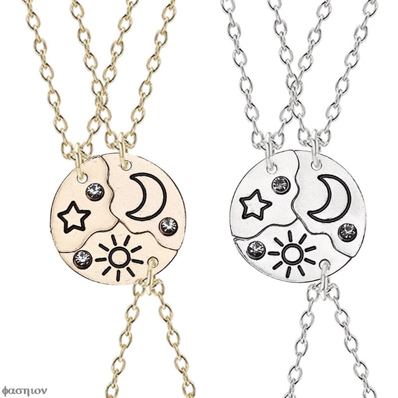 3/4Pcs Set Beste Freund Freundschaft Halskette Sonne Mond Wolke Und Stern Intarsien Strass Nähen BFF Anhänger Schmuck