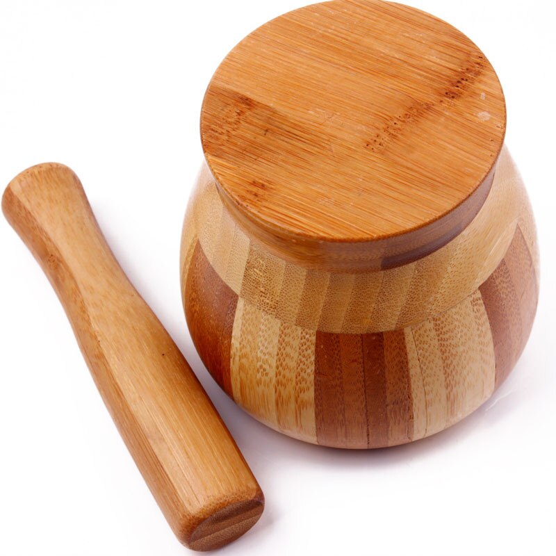 Bambus morter støder sæt piedestal skål køkken hvidløg krydderi kværn peberkværn madlavningsværktøj køkken tilbehør