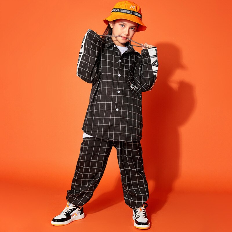 Children'S Hip-Hop Dance Costumes For Kids Boys Lattice Jacket Shirt Hiphop Pants Suit Girls Jazz Street Dance Clothes DQS5795