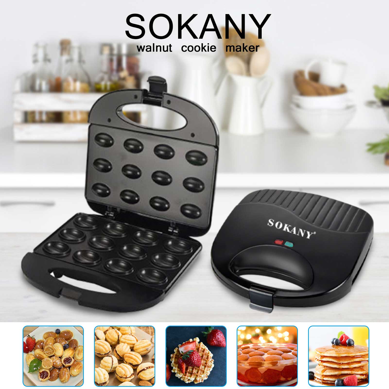 Electric walnut cake maker, automatic mini nut waffle toaster, sandwich iron toaster, toaster breakfast pan oven, fast
