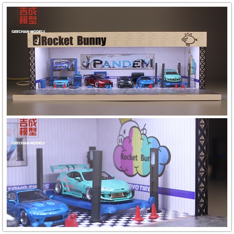 GEECHAN-MODEL 1:64 Display Cabinet Mpower/Fast Furious/JDM/Nismo/Koenigsegg: P.Rocket Bunny