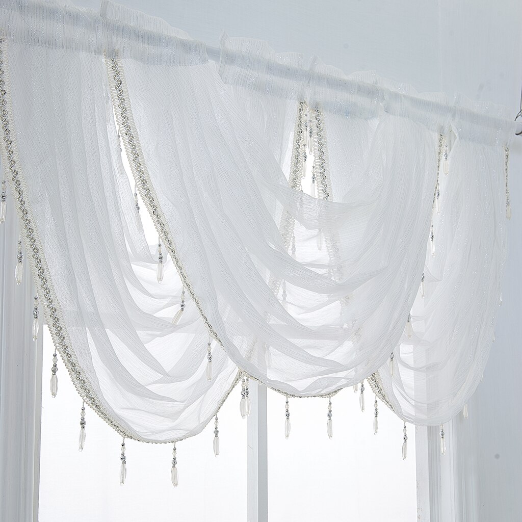 Cortinas de globo con cenefa blanca con flecos de brillo de Línea Plateada para decoración de ventanas, decoración para el hogar y la habitación, adorno para tienda