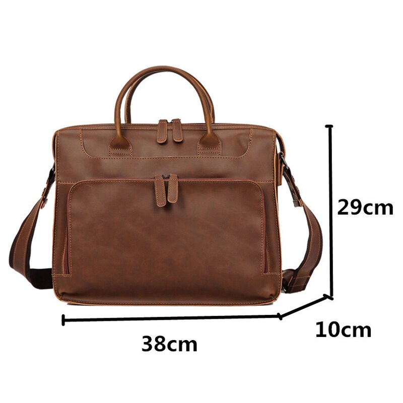 PLadderman Women's leather shoulder bag large capacity 14-inch notebook briefcase messenger bag vintage leather business bag