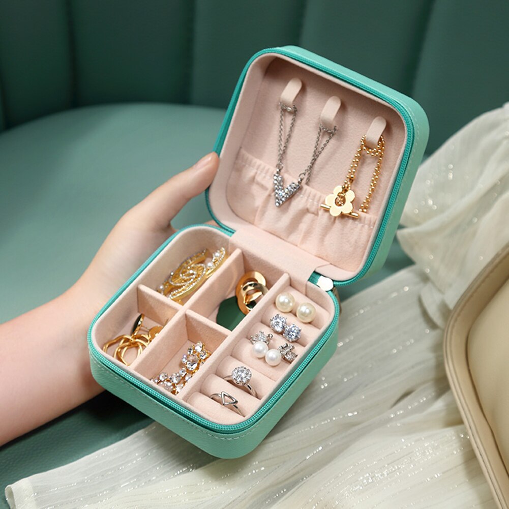 Jewelry Organizer Cases Display Travel Portable Jewelry Box Leather Storage Organizer Earring Holder Boxes Travel Cosmetic Bag