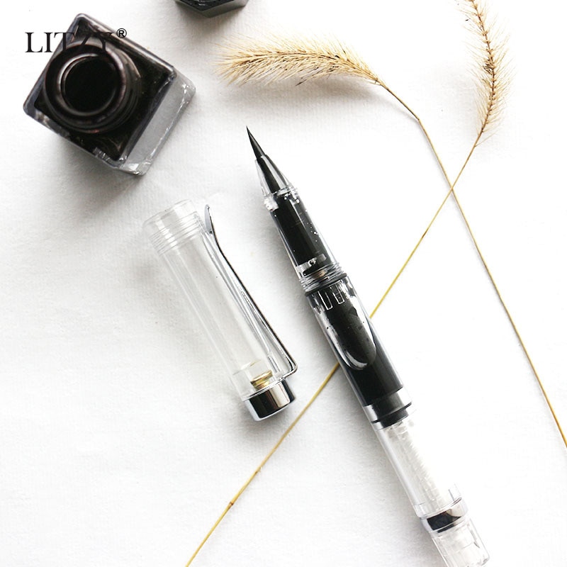 Pluma de pincel transparente estilo fuente para niños, pluma de acuarela de tinta rellenable para pintar, dibujo y caligrafía, artículos de dibujo artístico