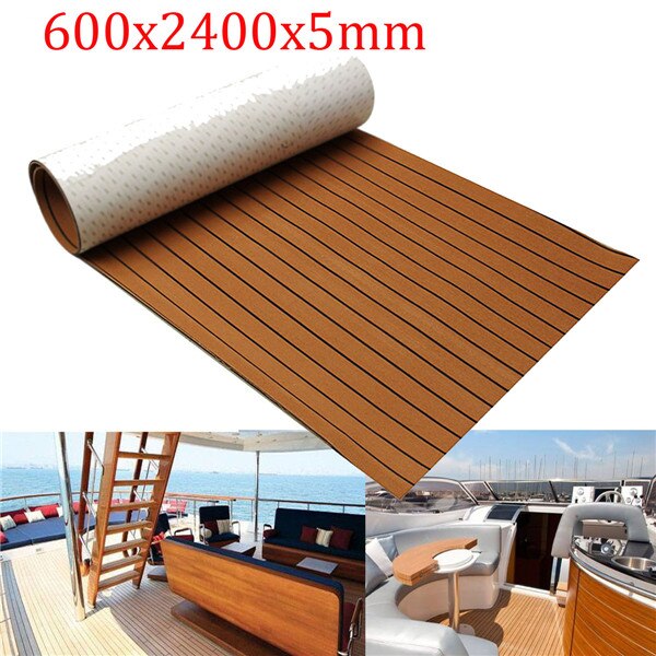 600x2400x5mm Brown Black Self-Adhesive Boat Decking Sheet EVA Foam Faux Teak Decking Marine Flooring Sheet