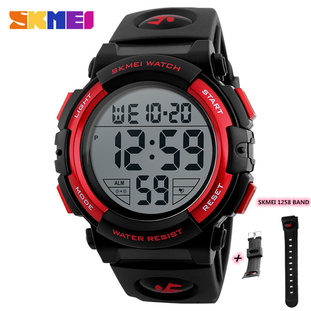 SKMEI Chrono Men Watch Top Luxury Brand Sport Watch Electronic Digital Male Wrist Clock Man 50M Waterproof Men's Watches 1258: red with strap
