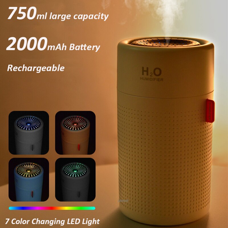 750ml akumulator bezprzewodowy nawilżacz powietrza aromaterapia elektryczny Humidificador 2000mAh bateria ultradźwiękowy nawilżacz zapachowy