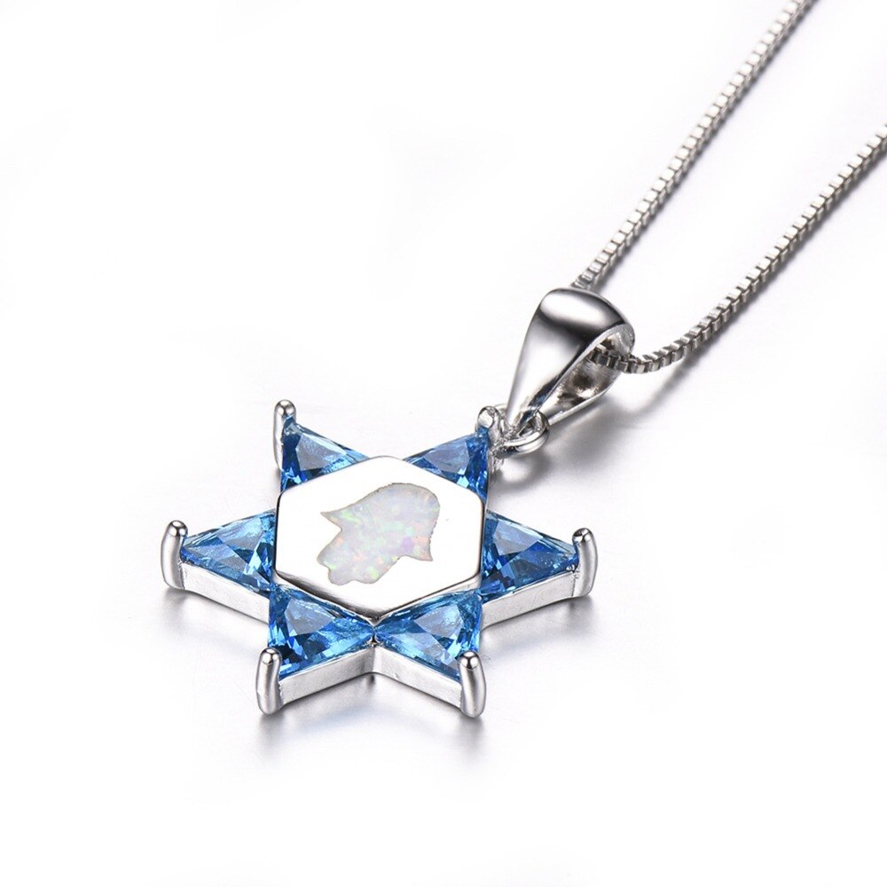 Commercio all'ingrosso Reale 925 Sterling Silver Collane Bianco Opale di Fuoco Blu di Fatima A Mano Collane Con Pendente Dei Monili Delle Donne
