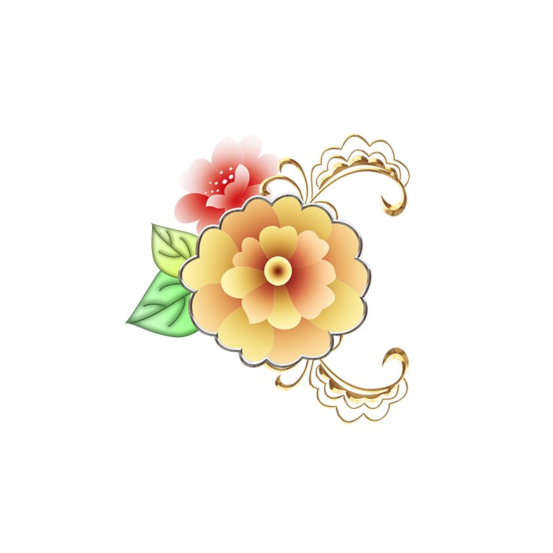 Yoja 22.4*22.7cm geel met goudgerande bloemen cartoon muurdecoratie toiletbril stickers  t1-0564