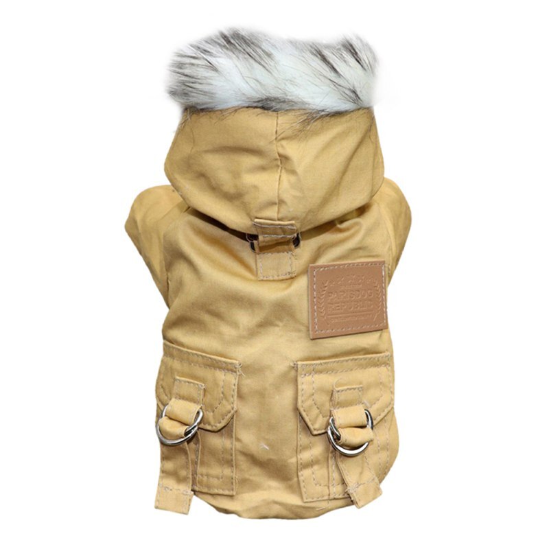 Pet Kostuum Voor Honden Waterdicht Hooded Hond Jas Winter Dikke Honden Jas Huisdier Chihuahua Franse Bulldog Kleding Voor Wandelen: Khaki / XL