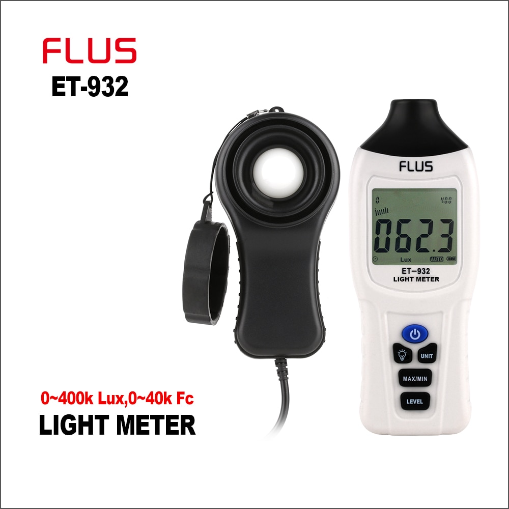 FLUS Digital Light Luxmeter Meter Temperature 0-400K Lux Mini Illuminometer Luminometer Photometer Lux/FC Tester Light Meter