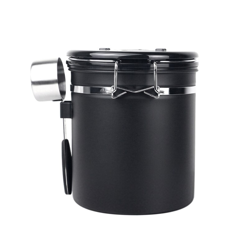 Coffee Canister Stainless Steel Coffee Storage Container with Coffee Scoop Date Tracking Wheel for Store Tea Sugar: Black 1.5L