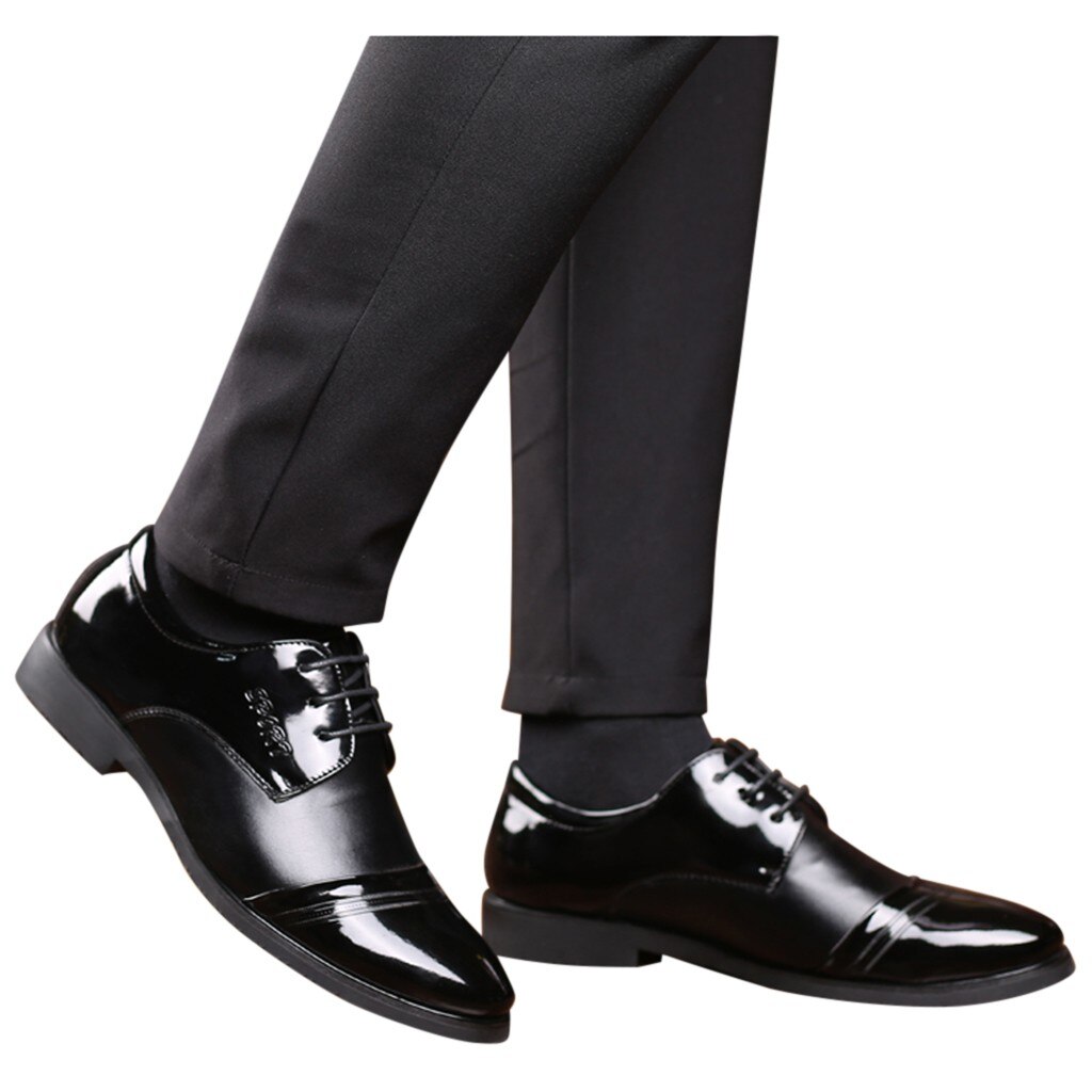 Black Leather Boots Men High Heel Pointed Toe Lace-up Boots Business Wear Square Heel Shoes No Grinding The Feet G3
