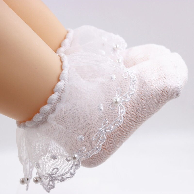 Princess Baby Girl Socks Lace Pearls Newborn Baby Socks Summer Mesh Infant Toddler Socks Ruffle Floral Kids Socks Calcetines: white