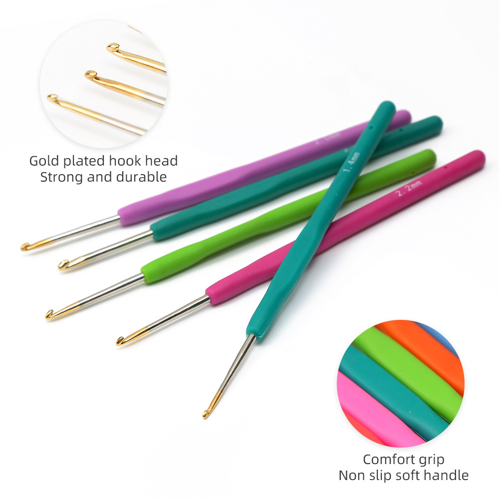 Crochets à poignée en caoutchouc souple, artisanat de tissage, kit de tricotage de fil, crochet à dentelle à aiguille, accessoires d'outils de couture, 0.5mm-2.8mm, 1 pièce