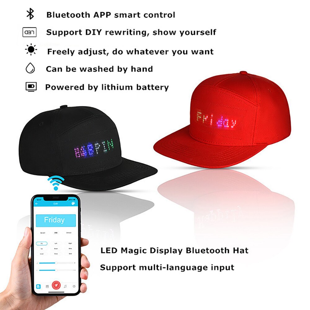 Gorras RGB LED, gorras con pantalla LED para mensajes para Navidad, , cumpleaños, campaña