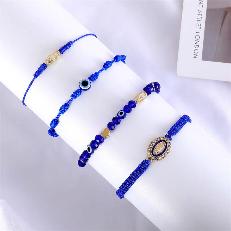 4 Uds. De pulseras mexicanas de la Virgen María, pulsera de San Judas para mujeres y niñas, cadena roja, mal de ojo, cuentas verdes, tobilleras, de joyería: Color oro puro