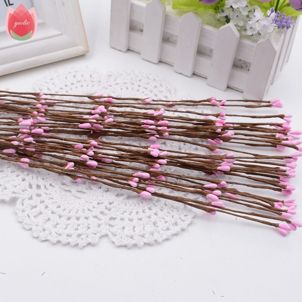 Billig 10 stk 40cm knop kunstige grene blomster jerntråd kviste til bryllup dekoration gør det selv scrapbog håndlavede krans blomster: Lyserød