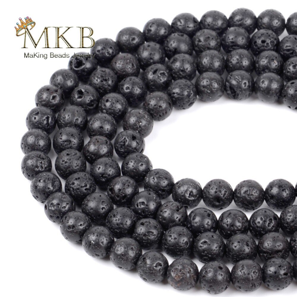 Natuursteen Zwarte Vulkanische Lava Ronde Kralen Voor Sieraden Maken 4/6/8/10/12mm kralen Diy Armbanden Accessoires Perles