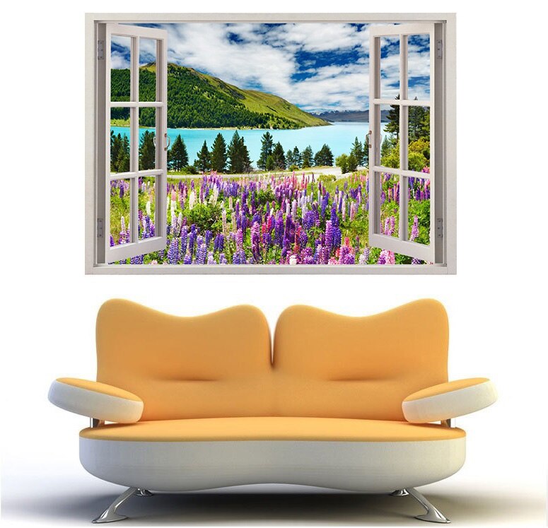 3D Effect Window View WALL STICKERS Outdoor Landscape Framed Vinyl Decal Decor Mural Kitchen Bathroom motorbike wall art