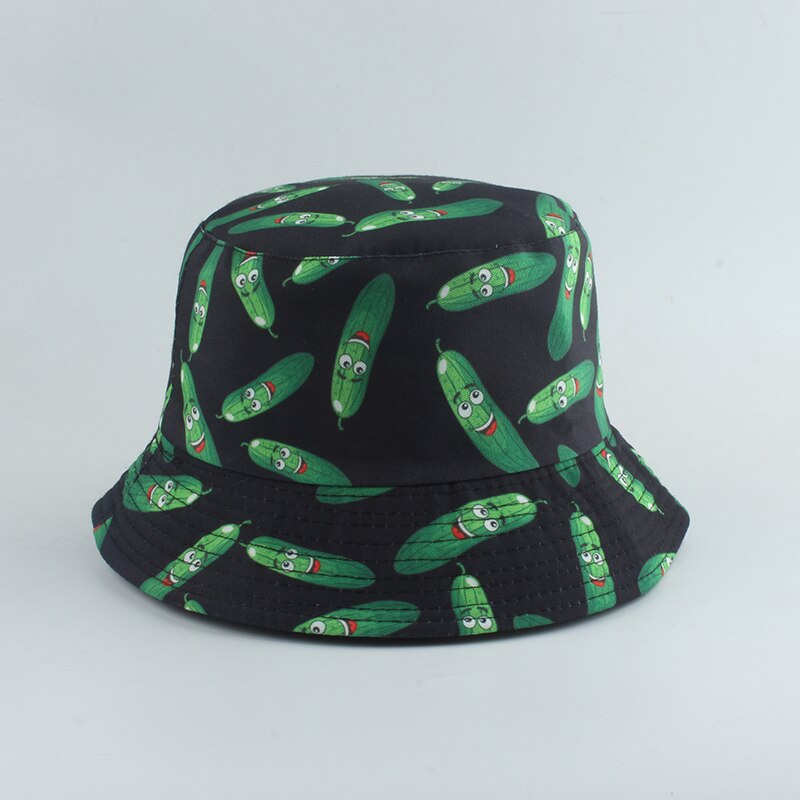 Aubergine tomat gurka peppar tryck fiskare hatt sommar solhattar för män kvinnor utomhus casual vändbar hink hatt: Gurka