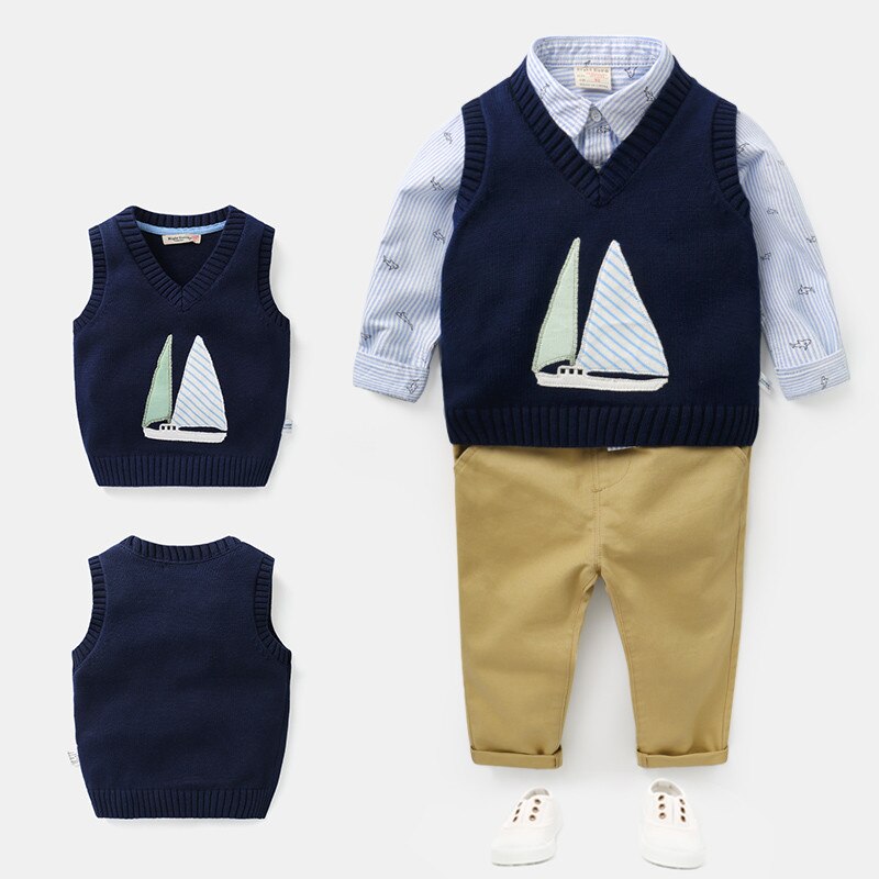 Brand Boys Sailing Vest Winter Children's Clothing Boys Knit Vest Top