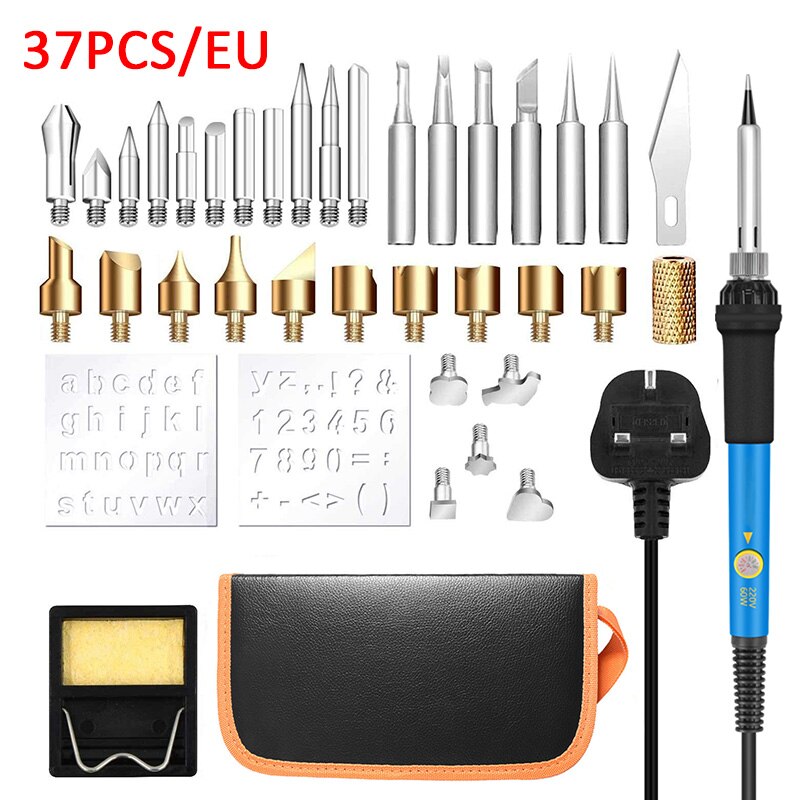 Soldador eléctrico de temperatura ajustable 220V 60W enchufe de la UE soldadura Estación de Reparación lápiz de calor 5 uds herramienta de reparación de puntas: 37pcs