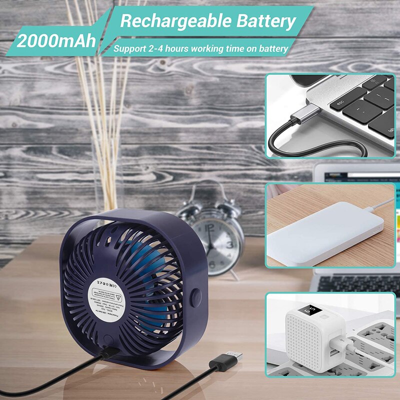 USB Aufladbare 3 Geschwindigkeit Mini USB Schreibtisch Fan Persönliche Kühlung Fans 360 Drehung Einstellbar Winkel für Sekretariat Heimat Reisen Auto