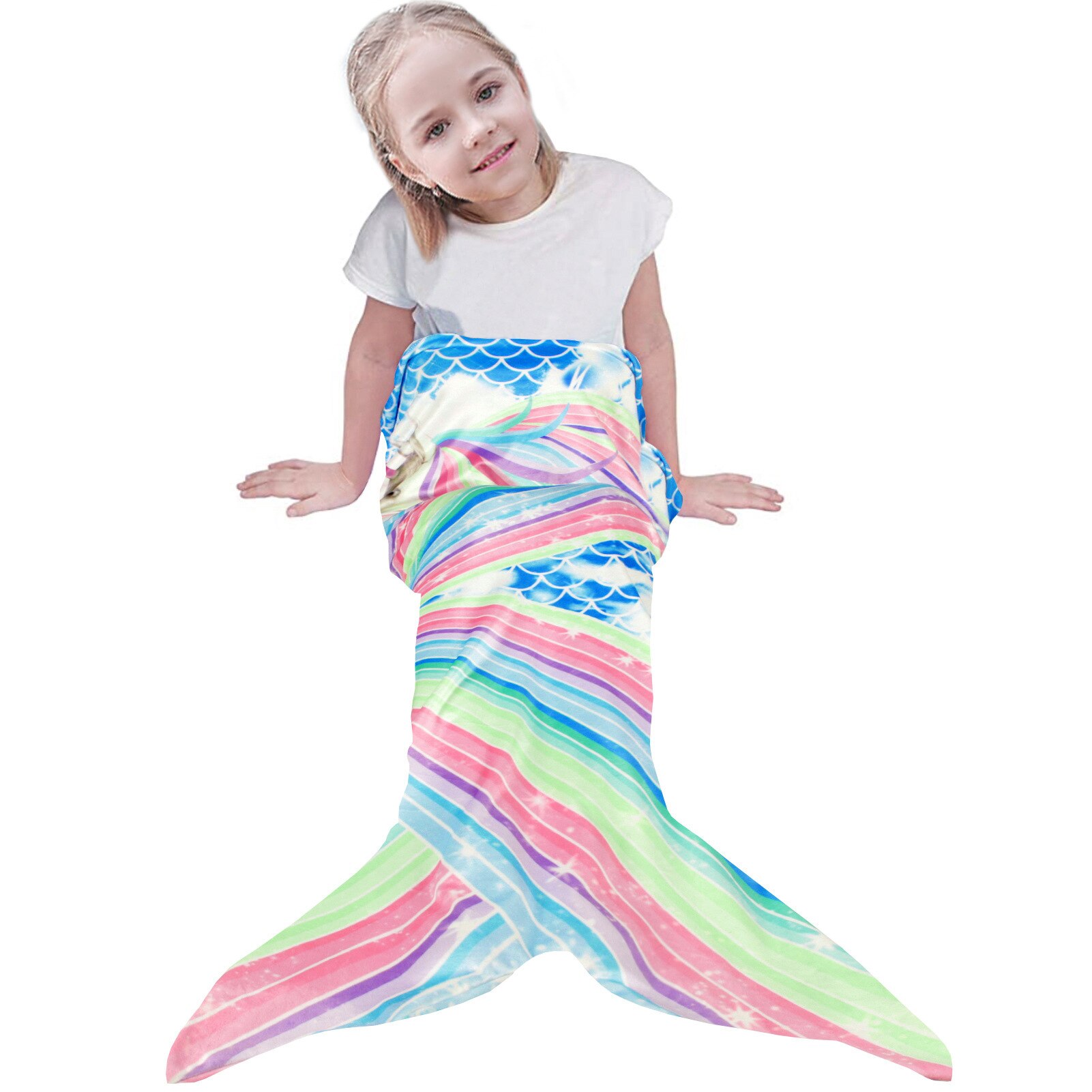 Blauw En Roze Mermaid Deken Schoonheid Vissenstaart Mermaid Dekens Voor Baby Kids Super Zacht Koraal Fleece Wearable Worp Deken: Color 6