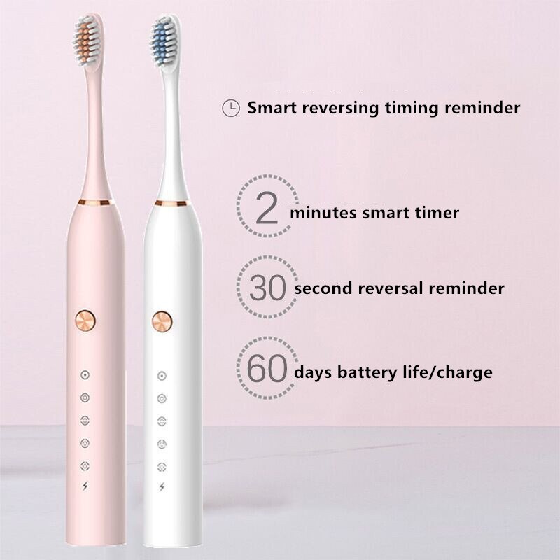 Cepillo de dientes eléctrico Sonic, temporizador para adultos, cepillo automático, Cargador USB, recargable, cepillos de dientes, juego de cabezales de repuesto lavables