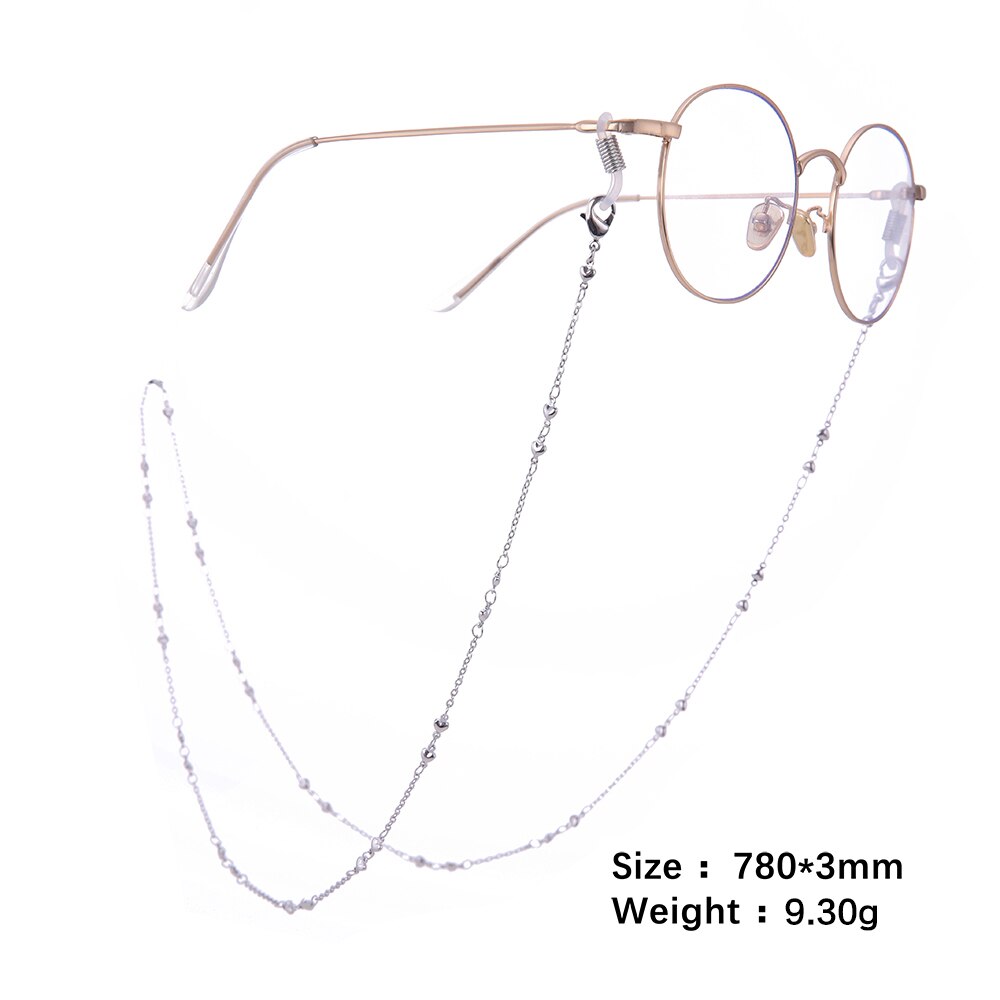 Teamer mignon coeur lunettes chaîne sangle lunettes métal lunettes de soleil chaîne lecture lunettes porte-cordon accessoires lunettes: silver