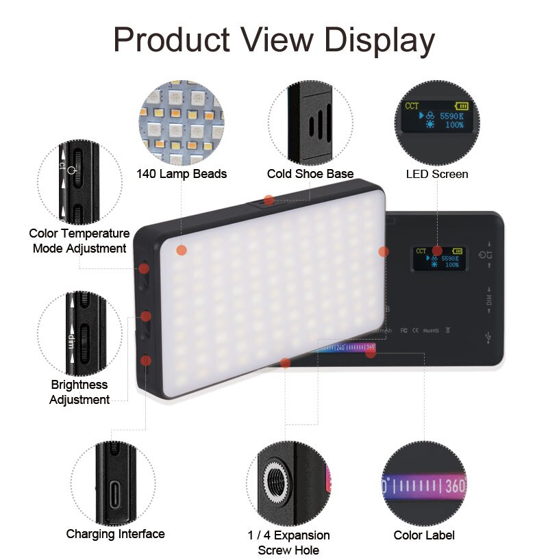 Lampe Selfie LED RGB 138 LEDs - Rechargeable, 30 Modes, CRI 95+ - Pour Téléphone, Streaming, Photo, Fête