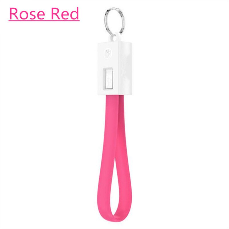 Kort mini nøglering usb kabel hurtig opladningsledning micro usb c type c til iphone ipod android oplader datasync ladekabler: Rosenrød / Til iphone