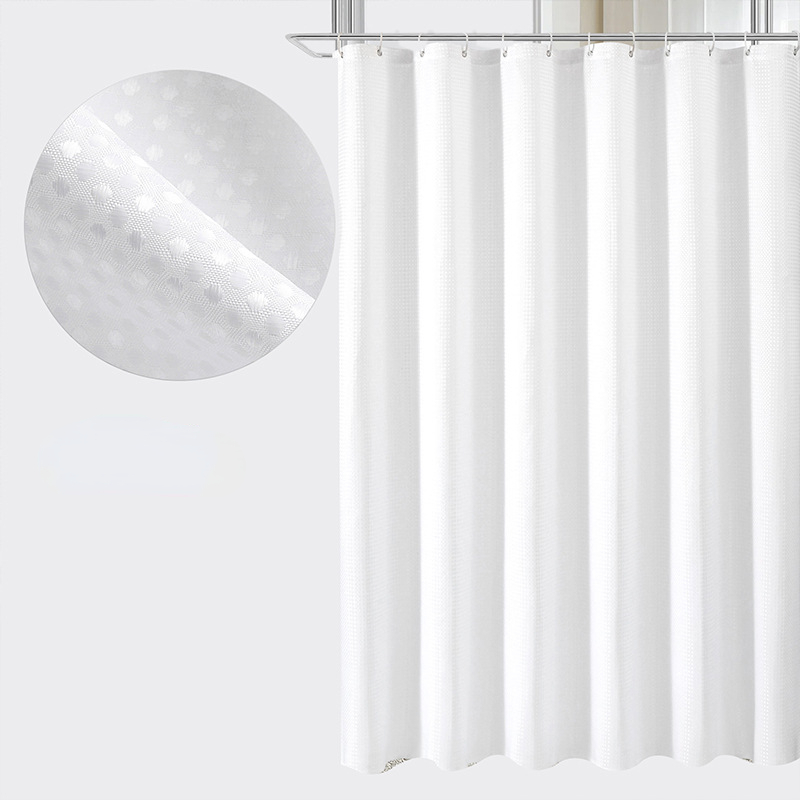 Plain Waterproof and Mildew-proof Polyester Shower Curtain Bathroom Bathroom Punch-free Shower Curtain Fabric: 200*210cm / WHITE